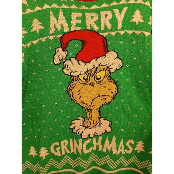 Dr. Seuss The Grinch Ugly Christmas Sweater Men's Size L 42-44 Green Long Sleeve - Picture 2 of 11